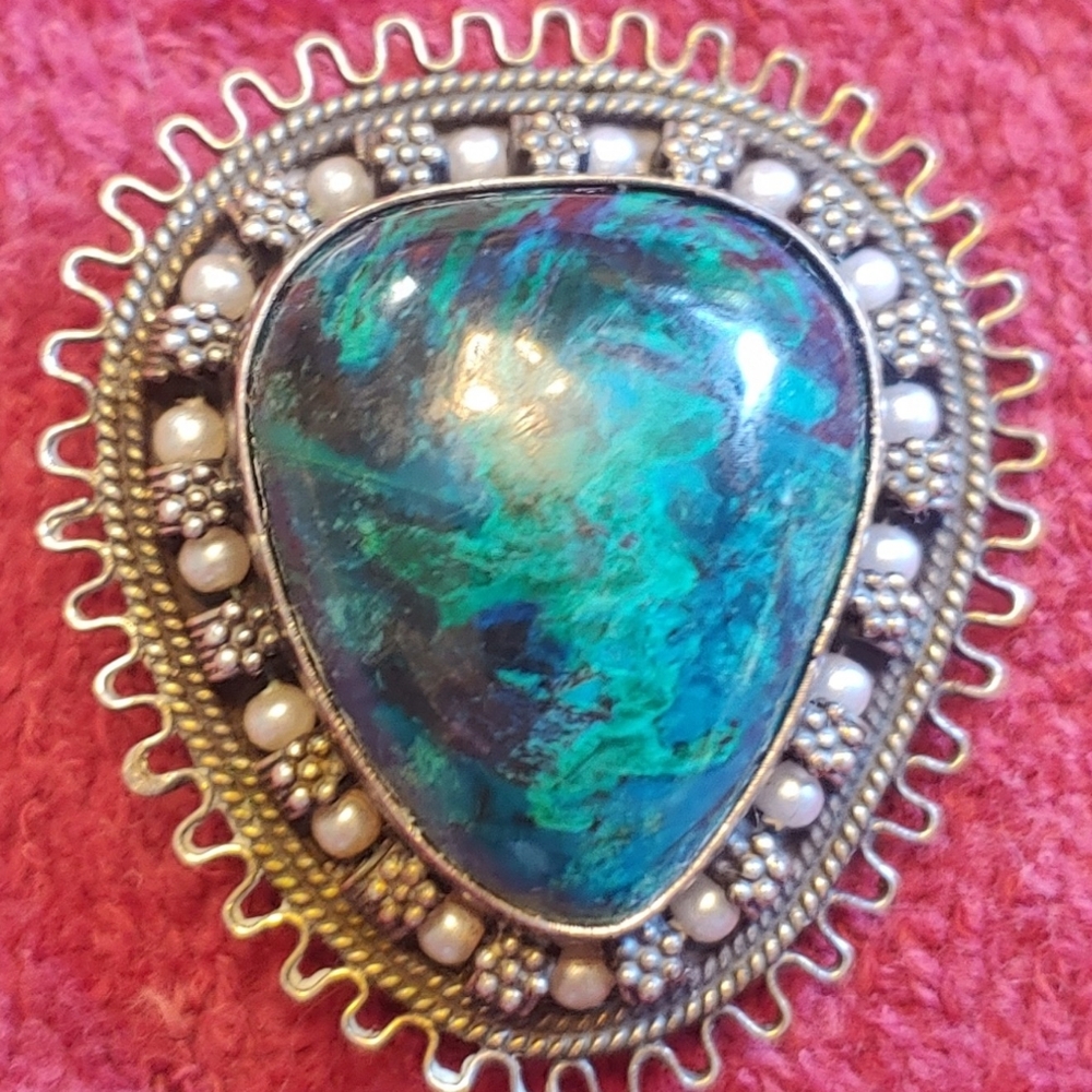 Vintage Middle Eastern Eliat Stone And Pearls Pendant Brooch Pin